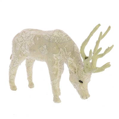 Scandinavian Stag Grazing - Hand Embroidered White