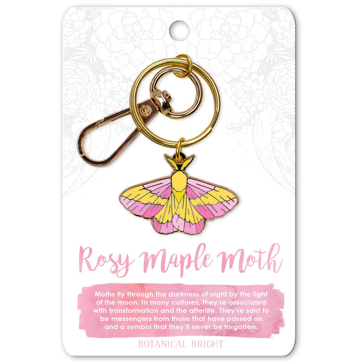 Rosy Maple Moth Enamel Keychain with Key Clip