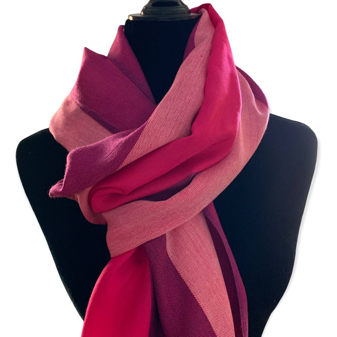 Wide Striped Handwoven Viscose Scarf - Pink Charlotte & Plum