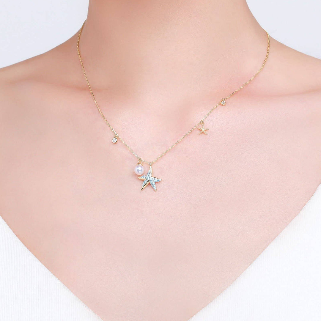 Blue Golden Starfish Pearl Necklace
