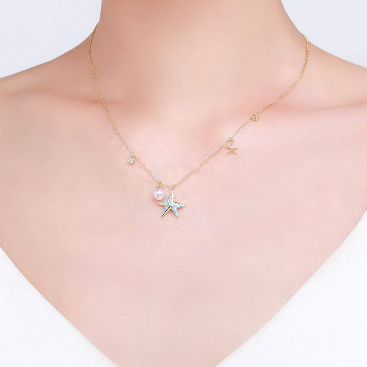 Blue Golden Starfish Pearl Necklace