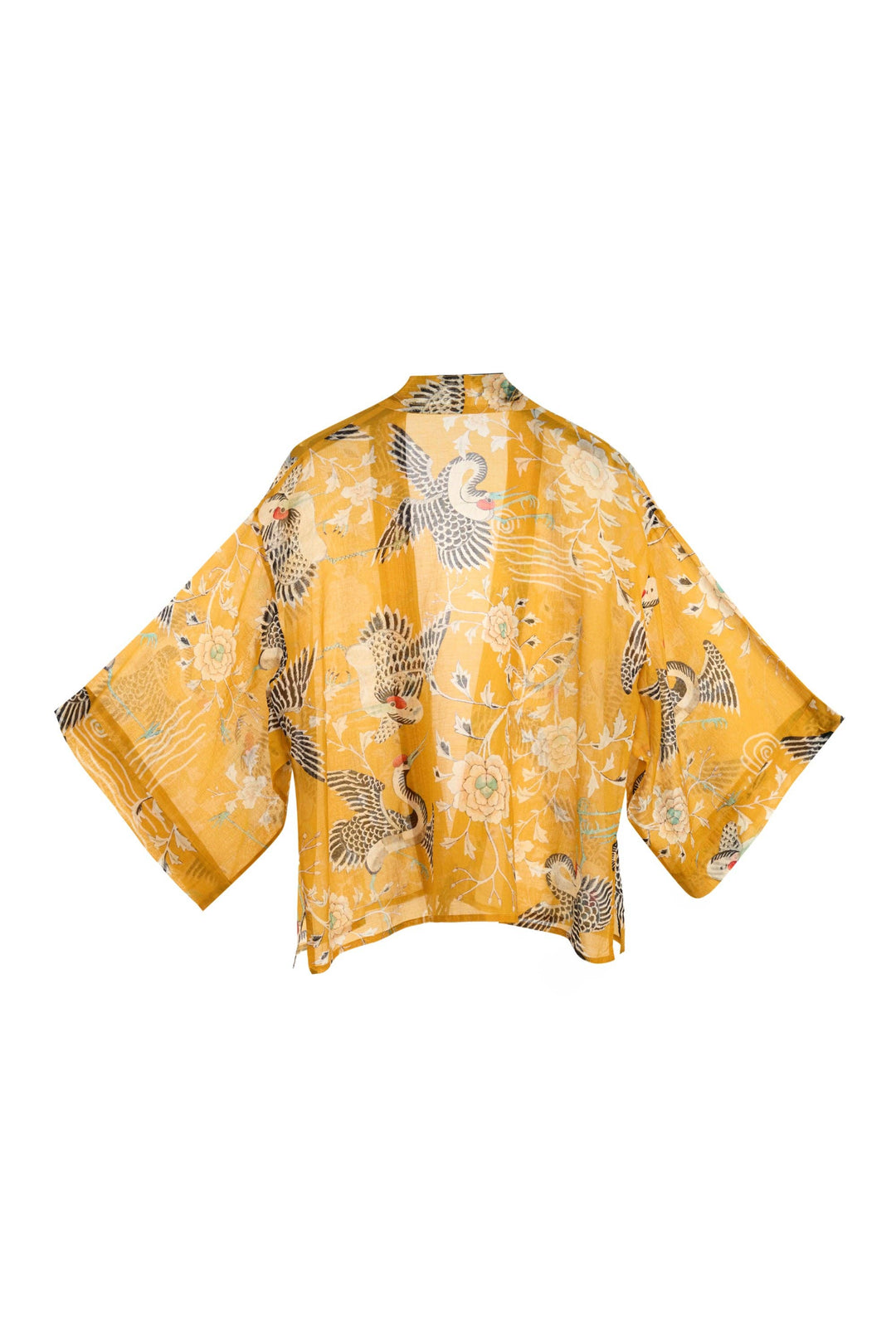 Mustard Dynastic Bird Print Light Weight Kimono