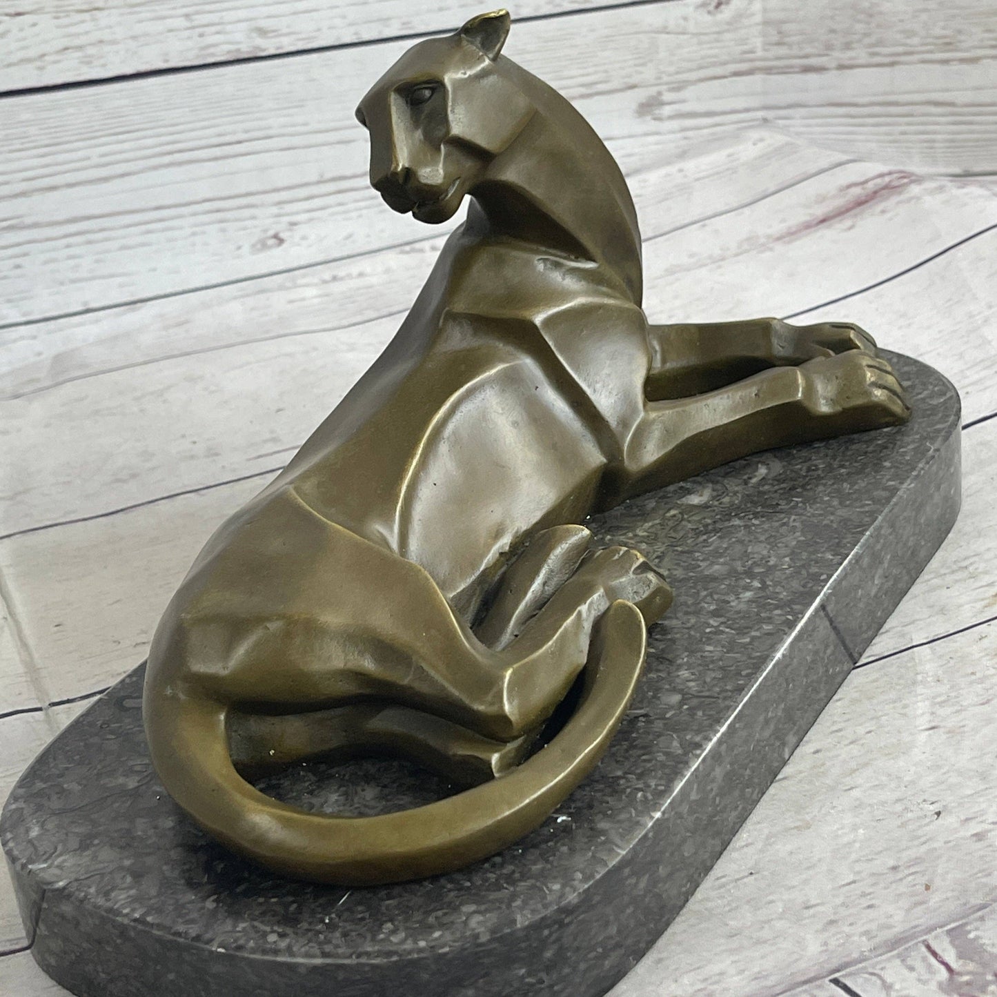 Handcrafted Henry Moore Mountain Lion Bronze Sculpture Marble Base