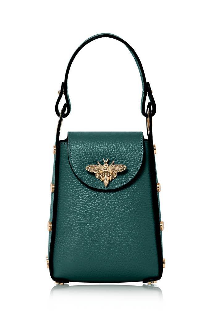 Italian Genuine Leather Mini Bee Bag with Gold Chain Strap