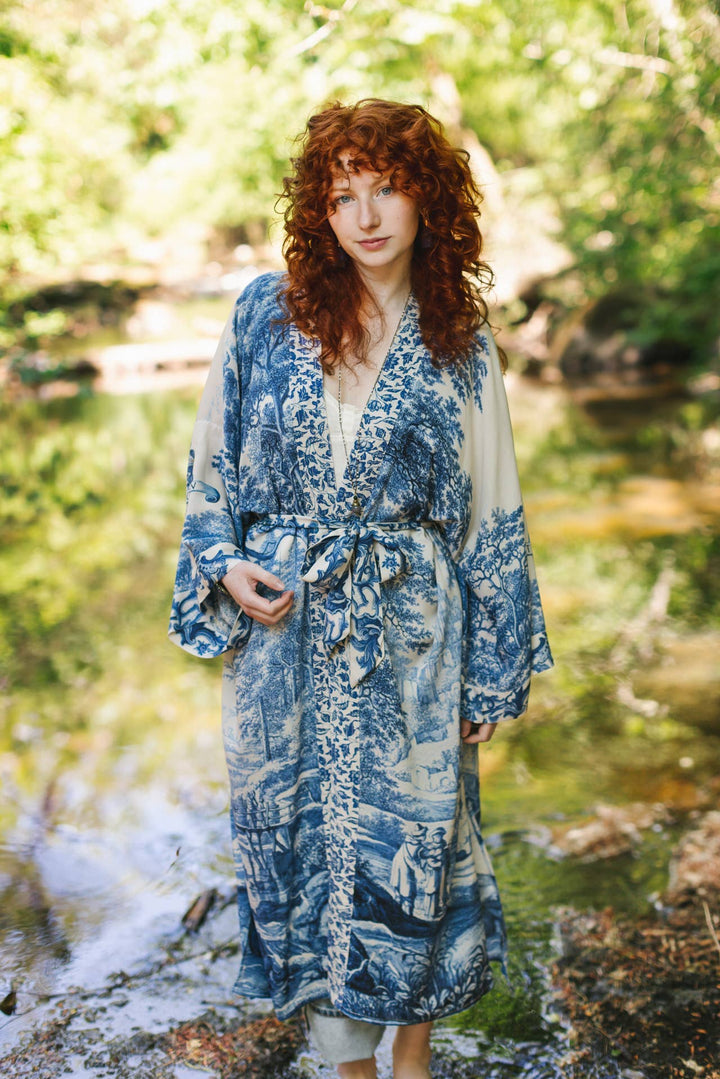 Let The Light In Opera Duster Kimono Robe w/ Delft Print