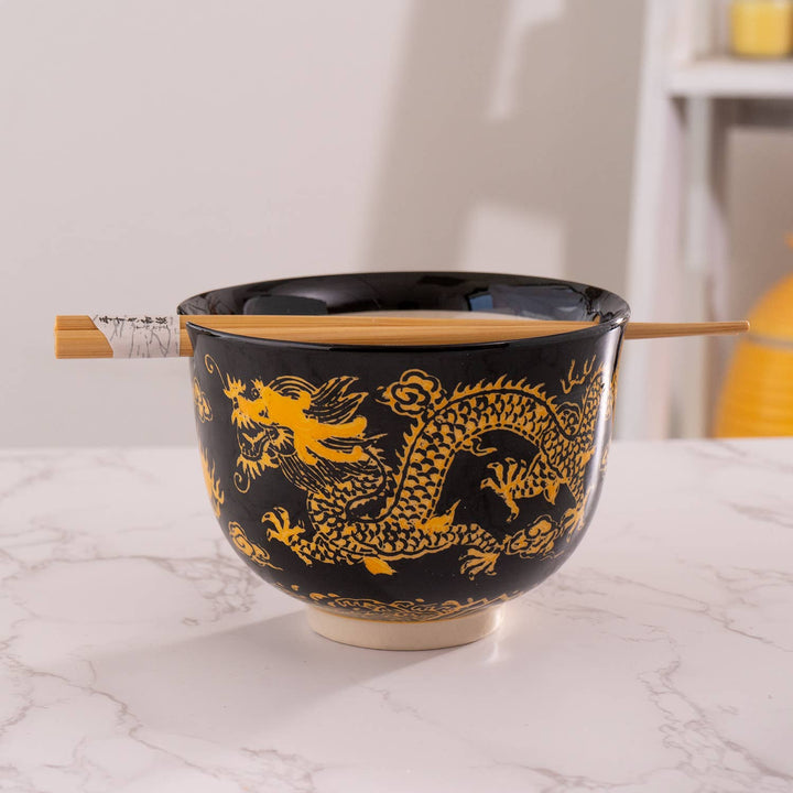 Black Dragon Design 18oz 5.25"D Bowl With Chopsticks Set