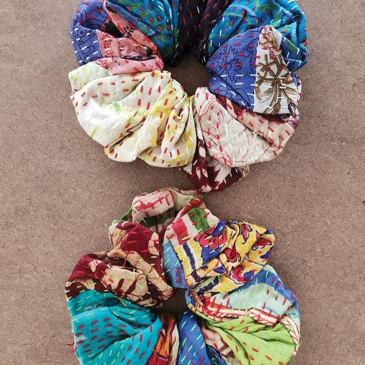 Silk Kantha Scrunchies, Set of 2