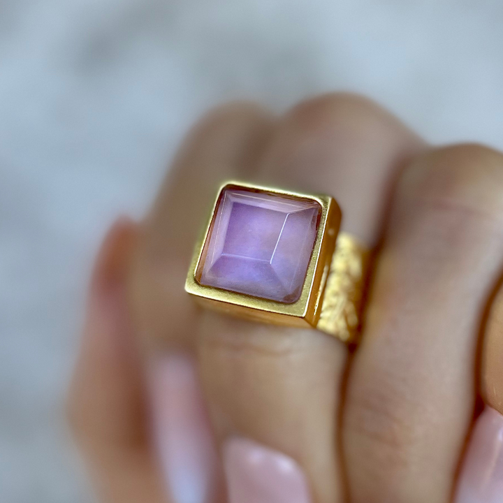 PRESENCE Amethyst 10mm Square Cut | 24k GF | Adjustable Ring