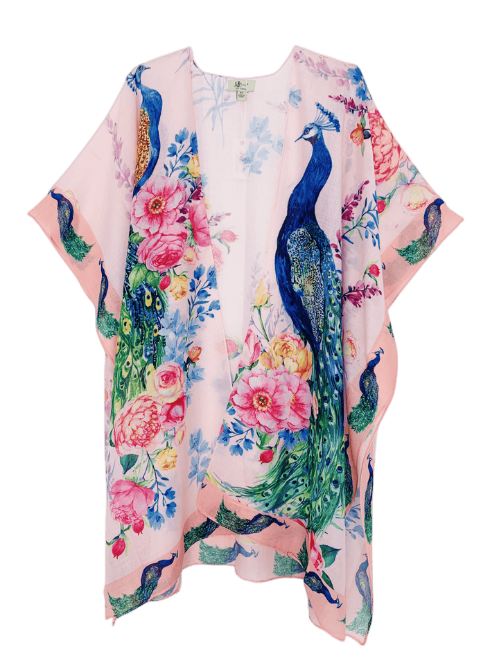 Pink-Multi Peacock & Floral Kimono