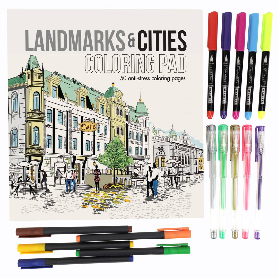 Sketch Plus Landmarks & Cities Coloring Book Complete Set