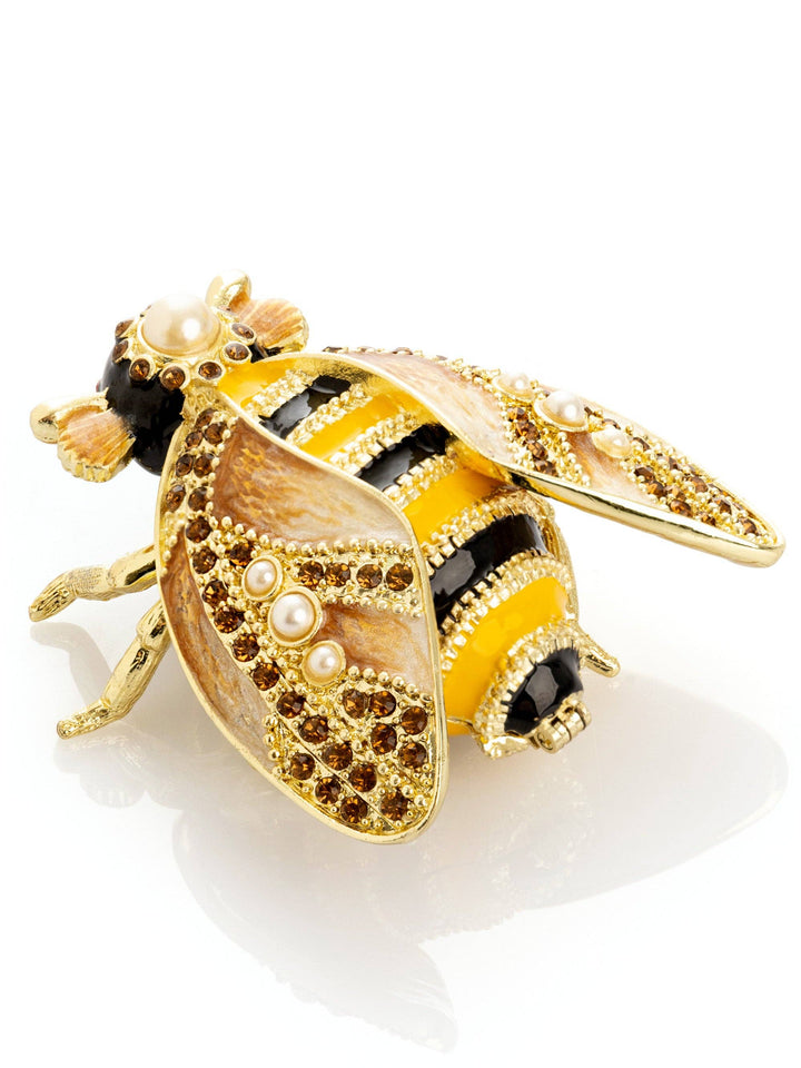 Gold & Black Enamel Honey Bee Queen Trinket Box