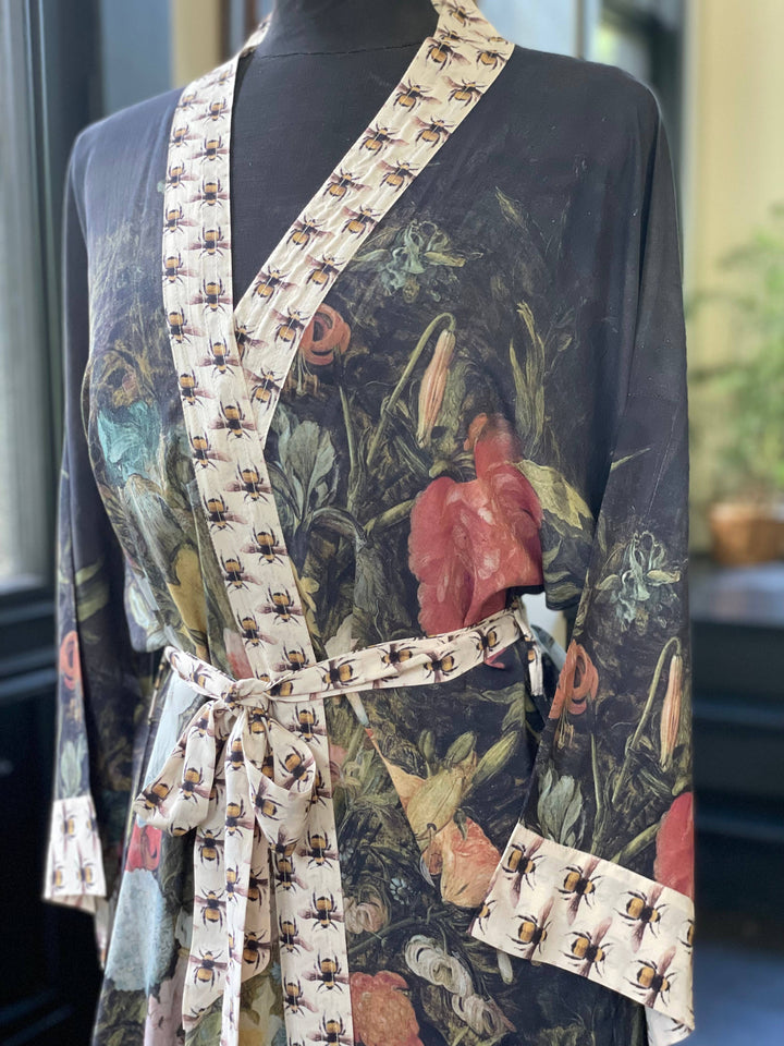 I Dream In Flowers Opera Duster Kimono Robe with Bees