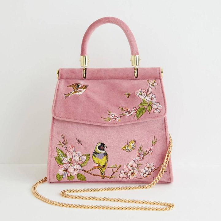 Morning Song Bird Embroidered Mini Pink Tote