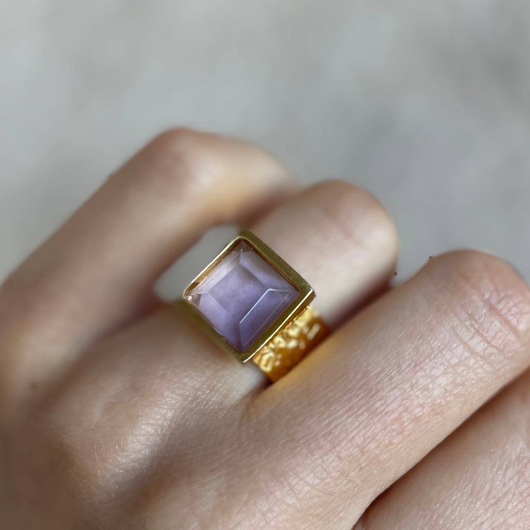 PRESENCE Amethyst 10mm Square Cut | 24k GF | Adjustable Ring