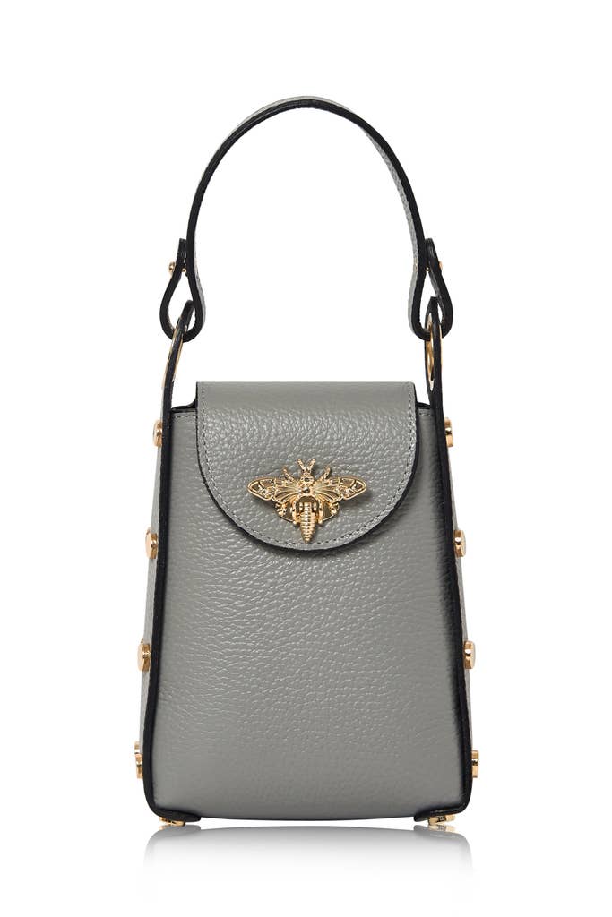 Italian Genuine Leather Mini Bee Bag with Gold Chain Strap