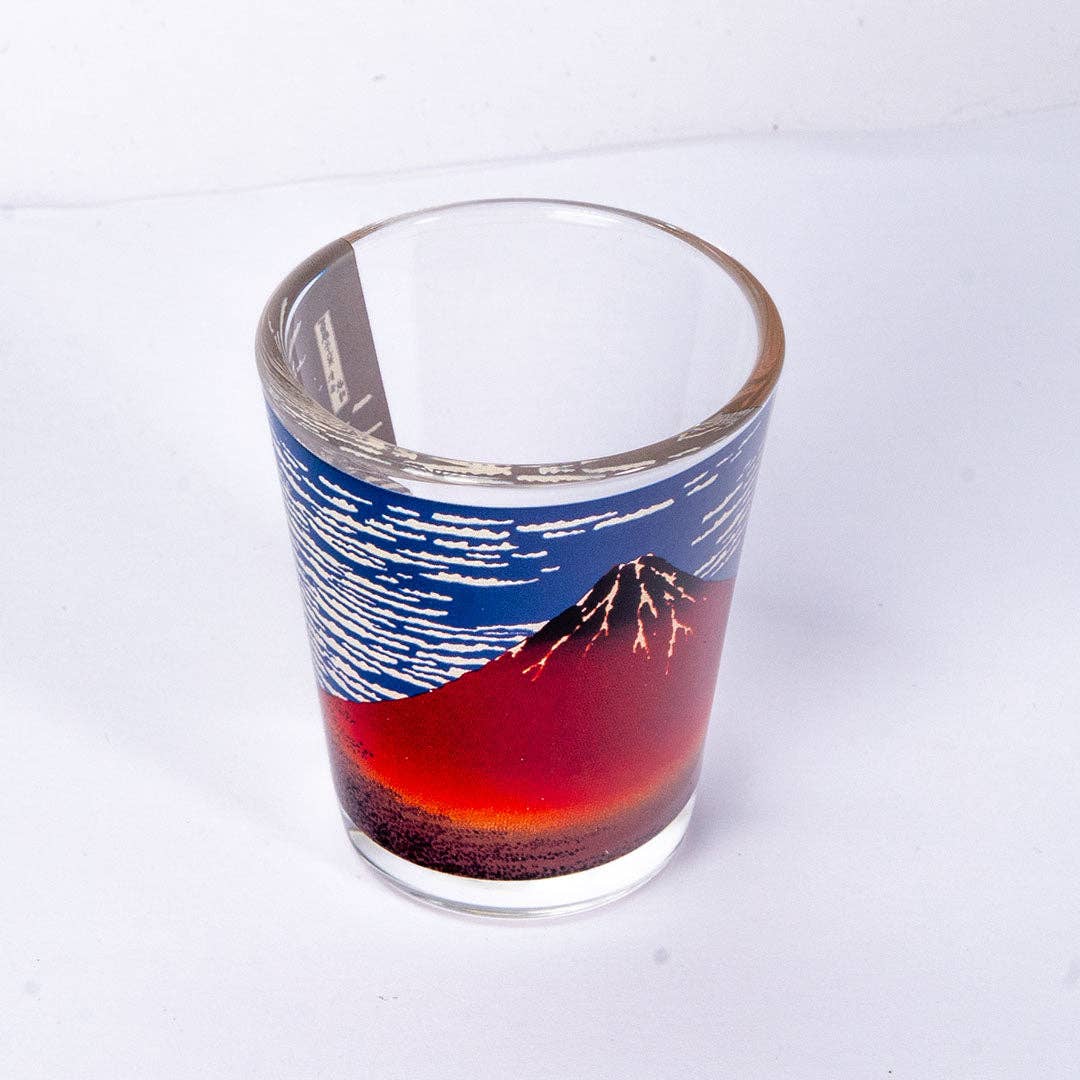 2oz 3"H Glass Sake Cup Shot Red Fuji