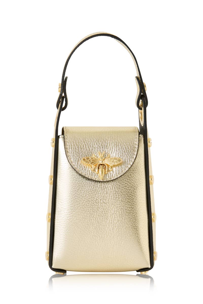 Italian Genuine Leather Mini Bee Bag with Gold Chain Strap
