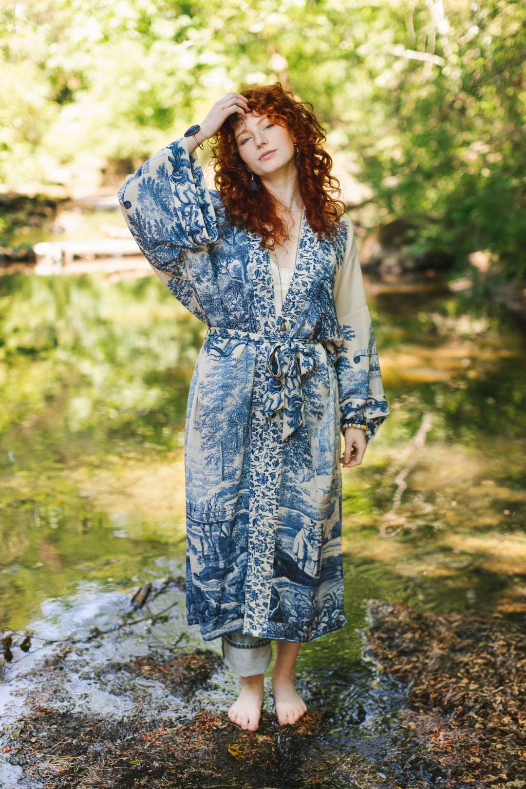 Let The Light In Opera Duster Kimono Robe w/ Delft Print