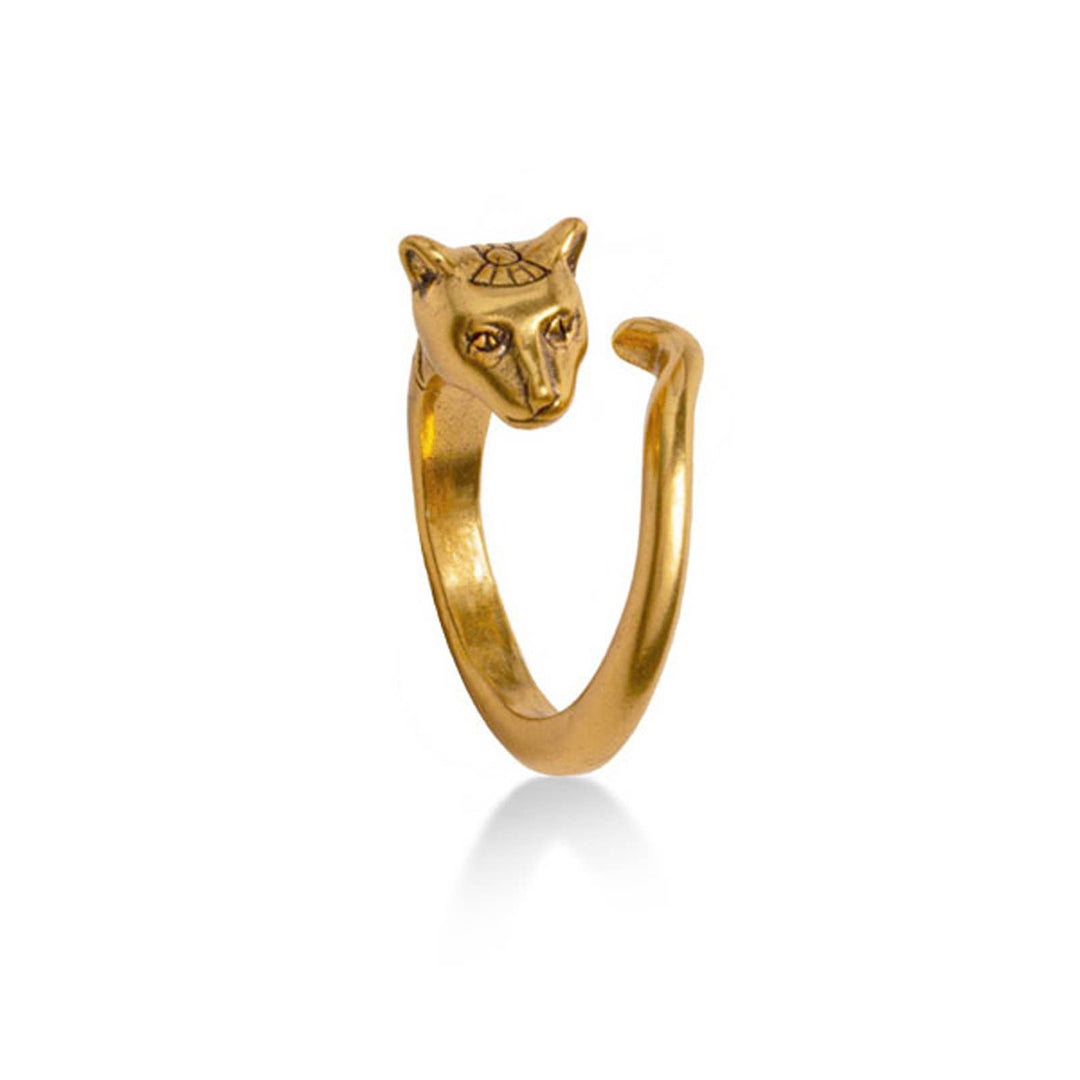 Egyptian Cat Ring Antique Gold Finish, Adjustable