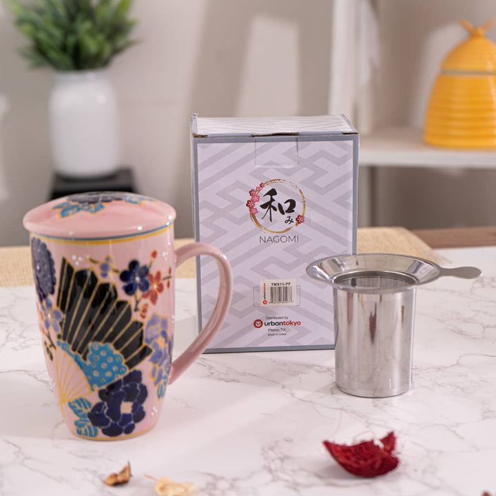 Festival Fan Design 15oz Tea Mug with Lid and Infuser