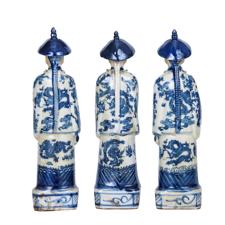 Blue And White Qing Emperors of 3 Generations Large - Set of 3