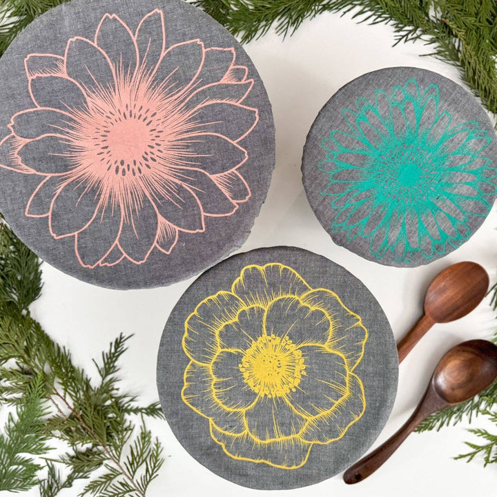 Bowl Covers/ Grey Floral Set / Food Wrap