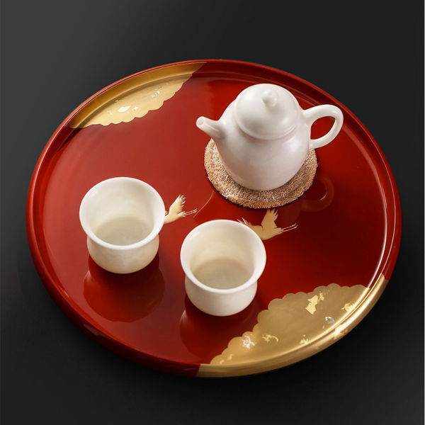 Yamanaka Shikki Circular Cranes Resin Tray- Crimson