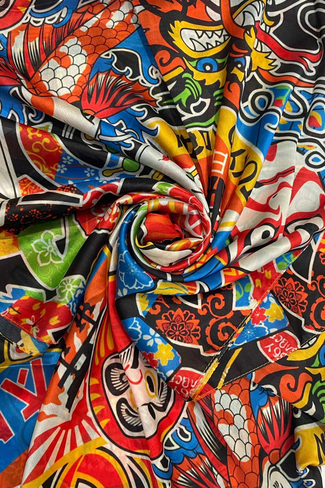 Japanese Cartoon Print Silk Scarf