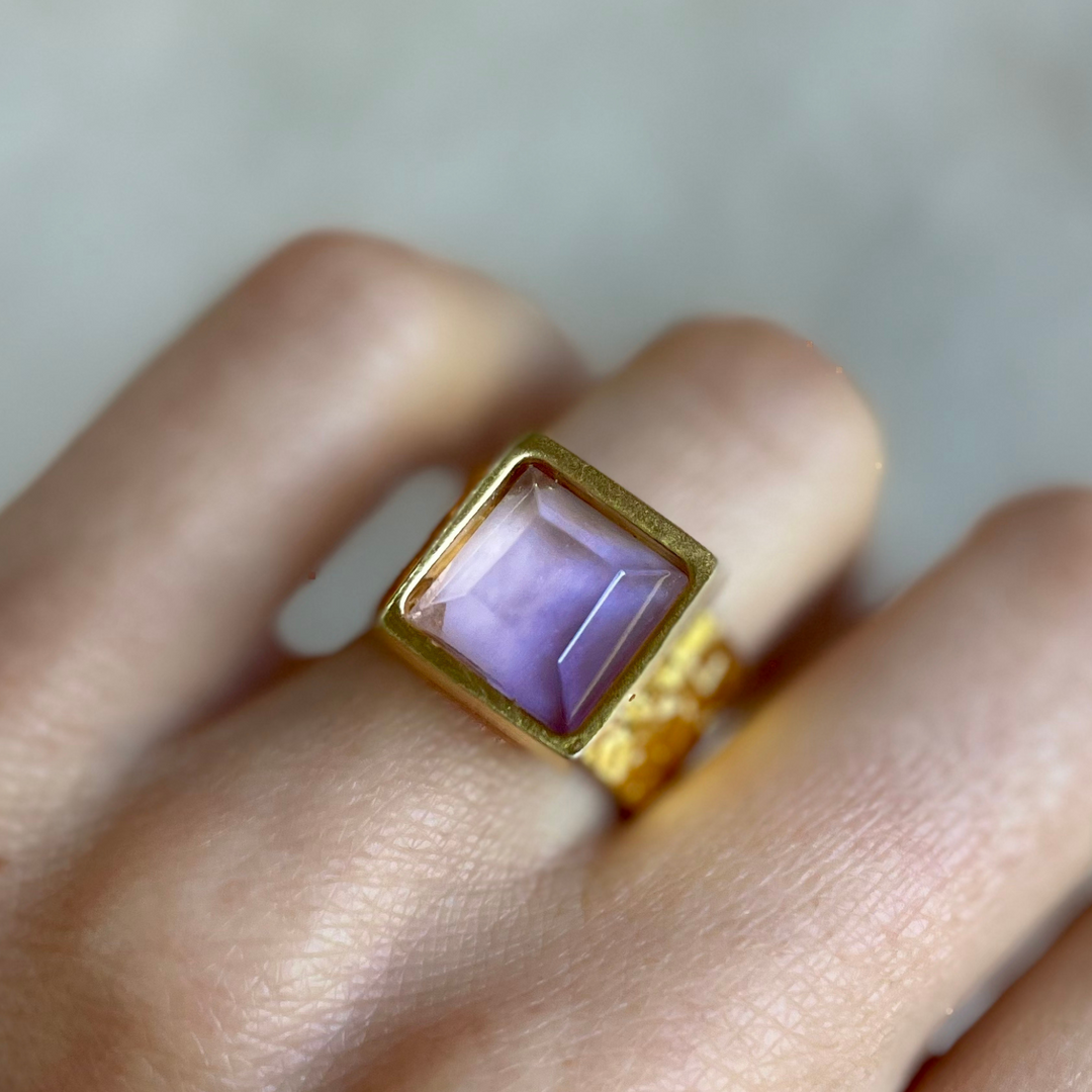PRESENCE Amethyst 10mm Square Cut | 24k GF | Adjustable Ring