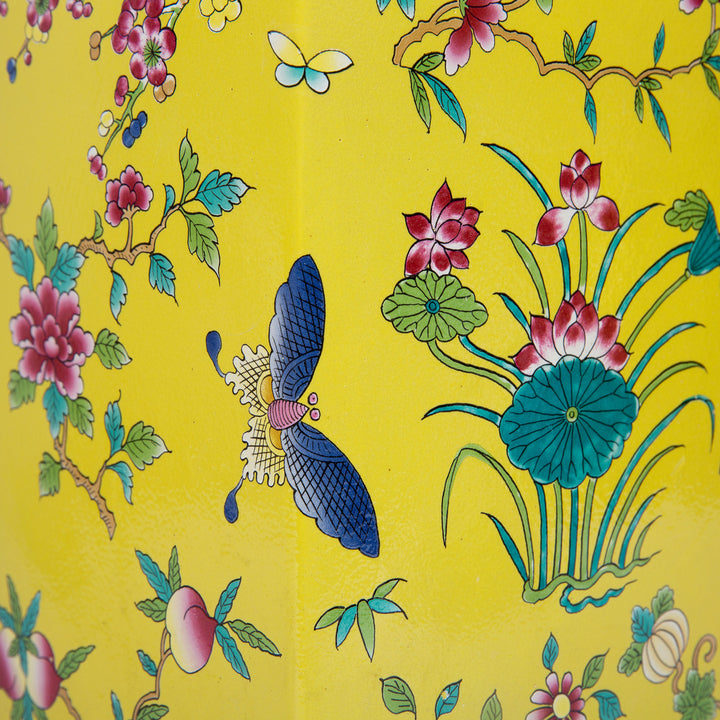 Yellow Square Tea Jar Lotus Motif