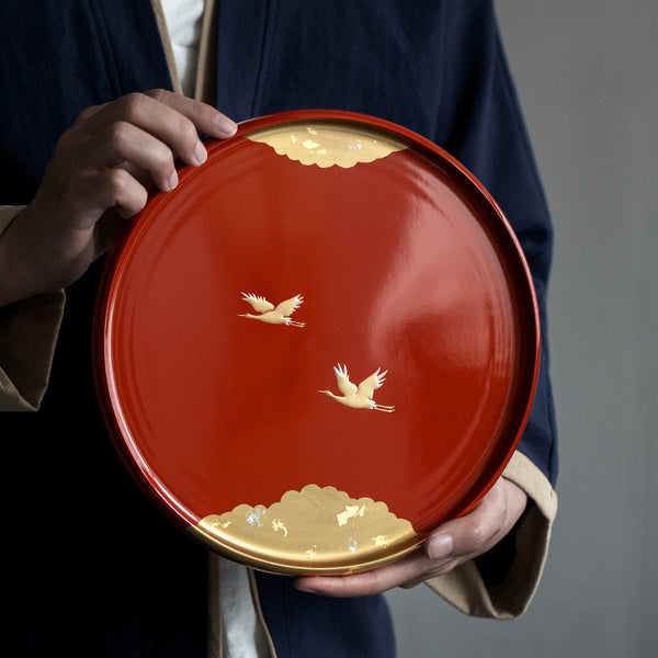 Yamanaka Shikki Circular Cranes Resin Tray- Crimson