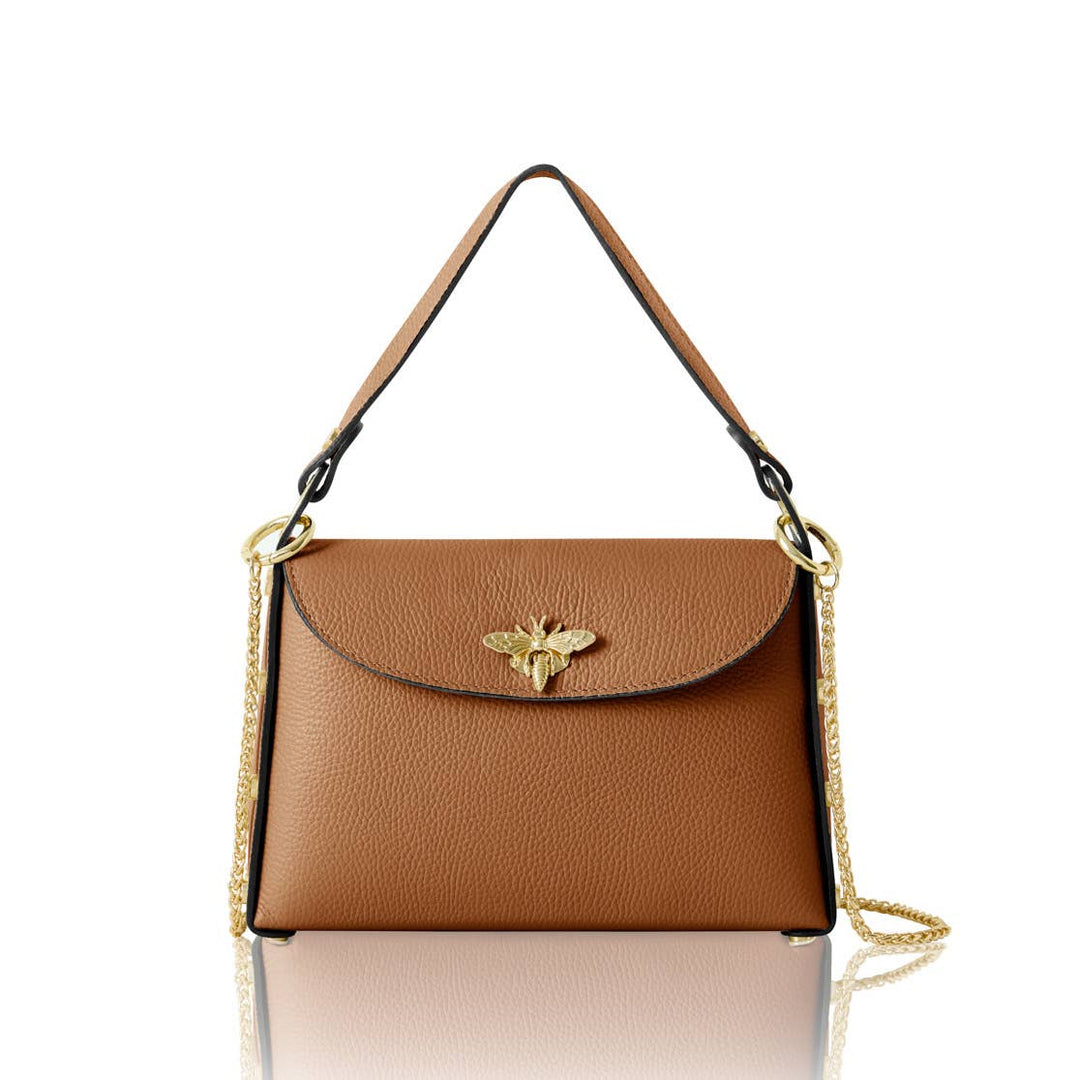 Italian Handmade Leather Top Handle Bag with Bee Emblem
