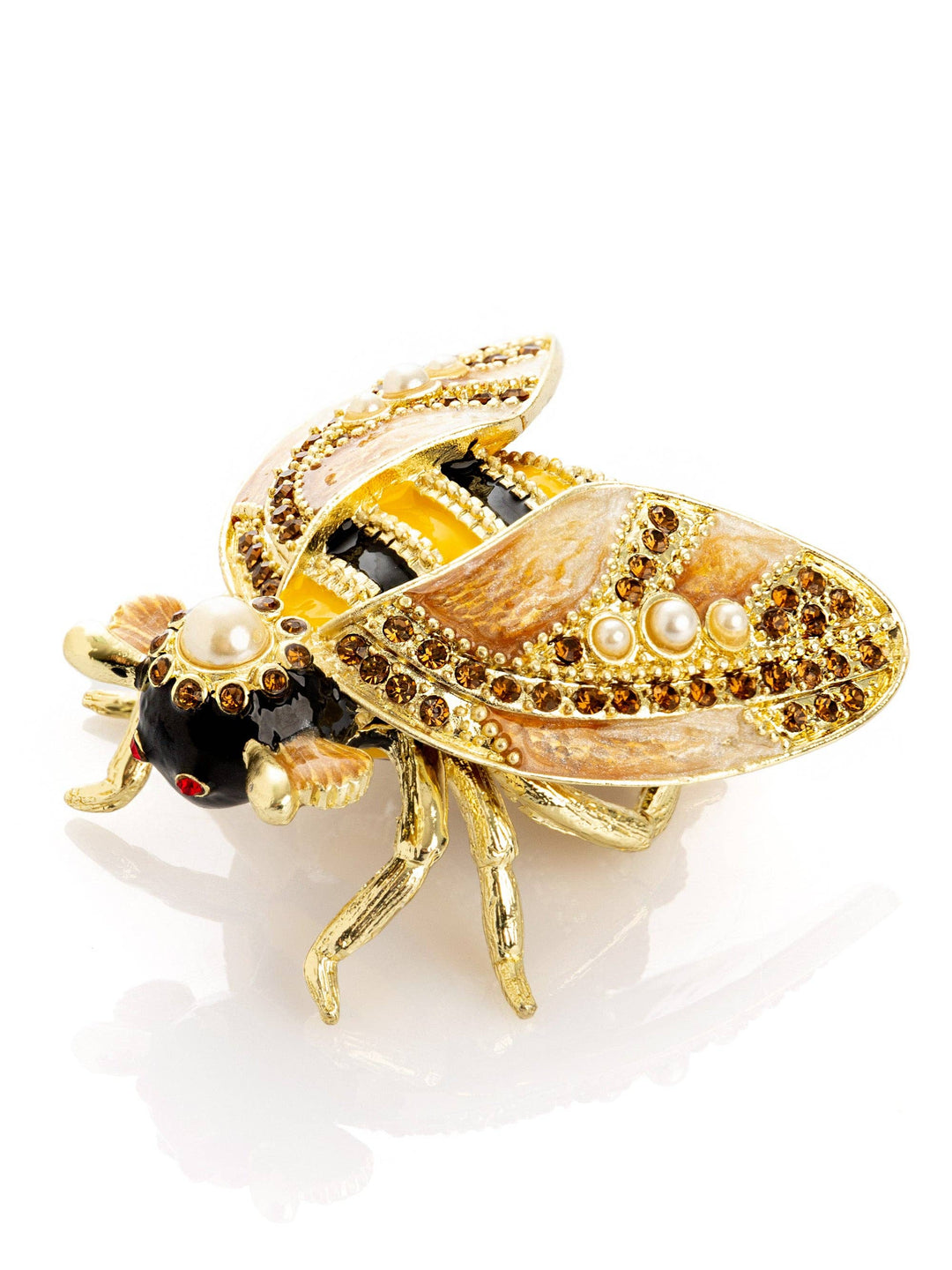 Gold & Black Enamel Honey Bee Queen Trinket Box
