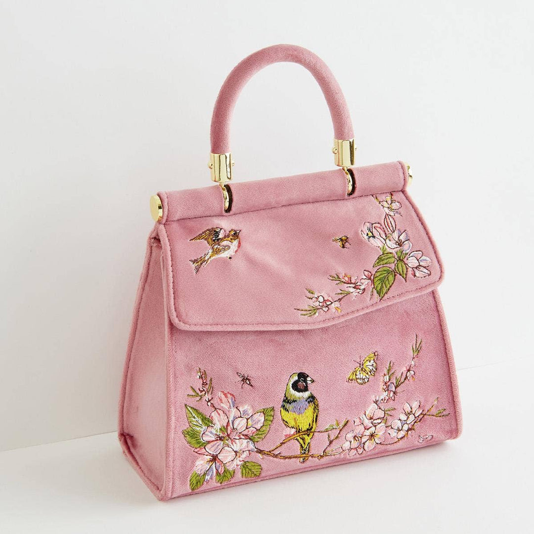 Morning Song Bird Embroidered Mini Pink Tote