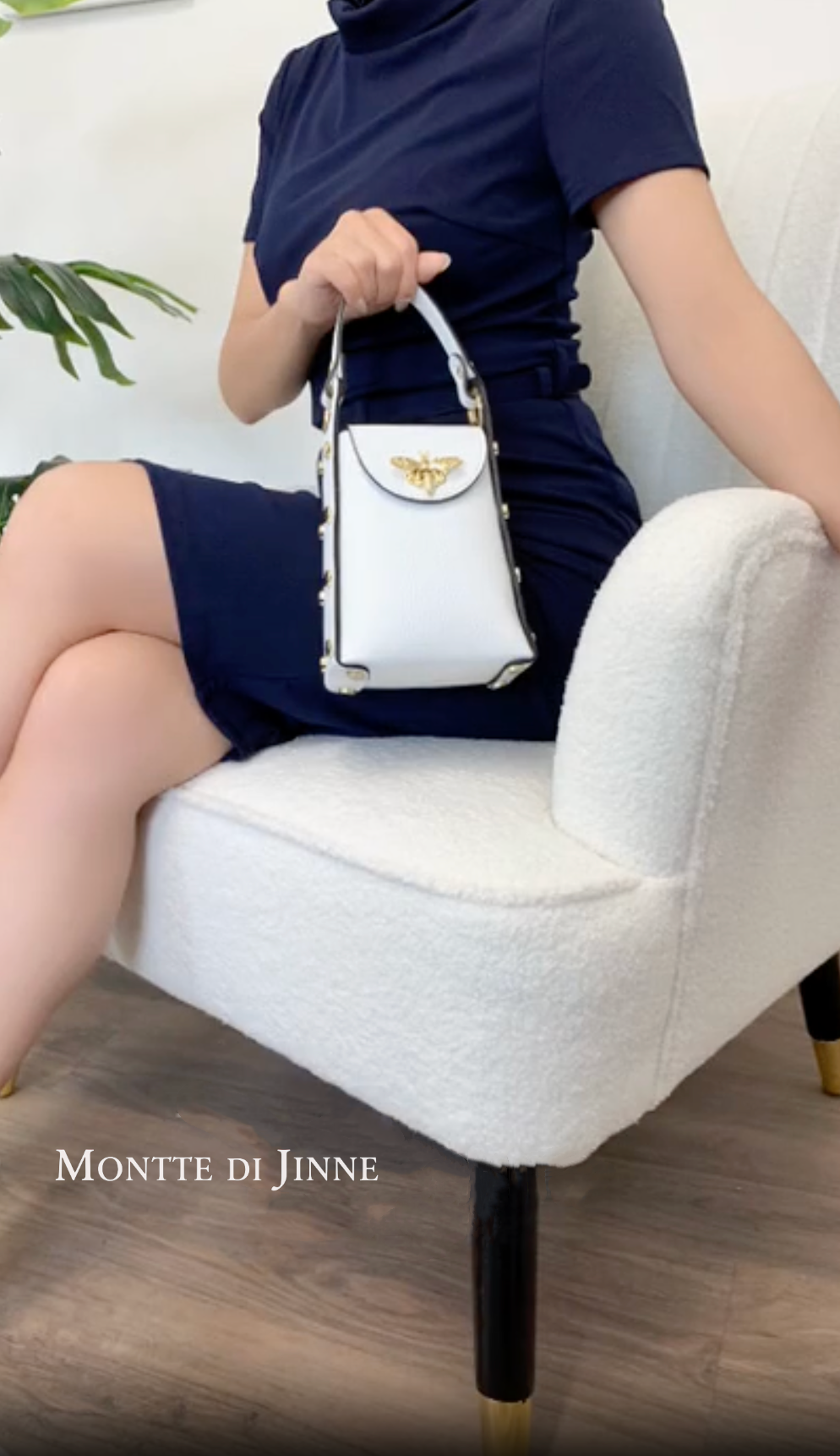Italian Genuine Leather Mini Bee Bag with Gold Chain Strap