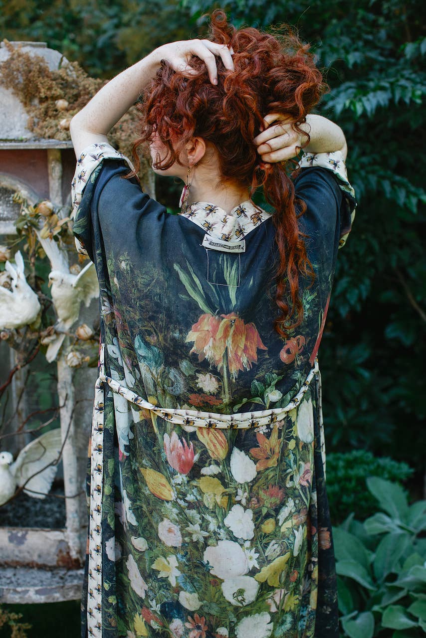 I Dream In Flowers Opera Duster Kimono Robe with Bees
