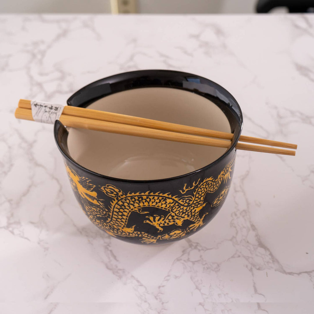 Black Dragon Design 18oz 5.25"D Bowl With Chopsticks Set