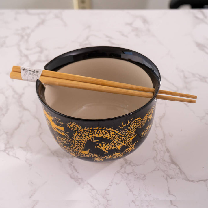 Black Dragon Design 18oz 5.25"D Bowl With Chopsticks Set