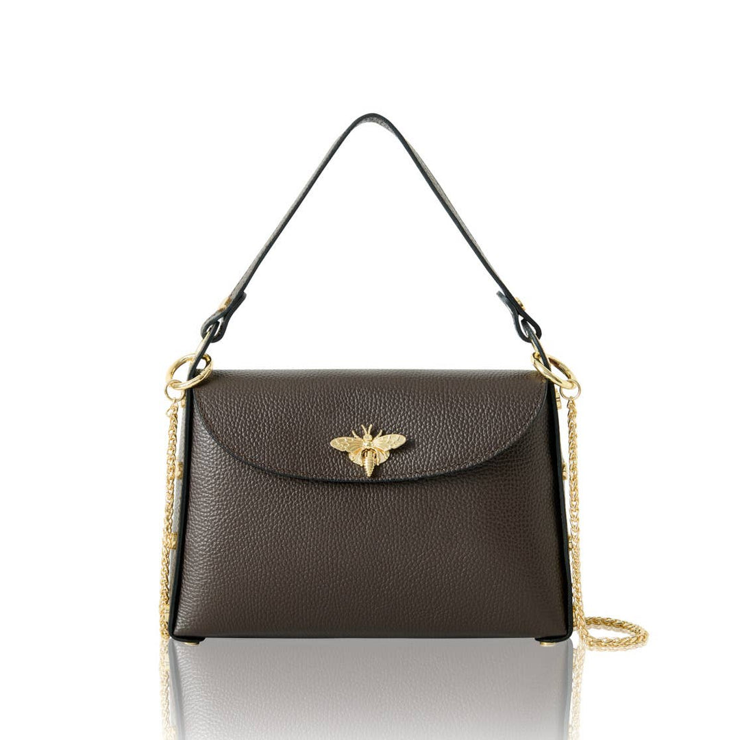 Italian Handmade Leather Top Handle Bag with Bee Emblem