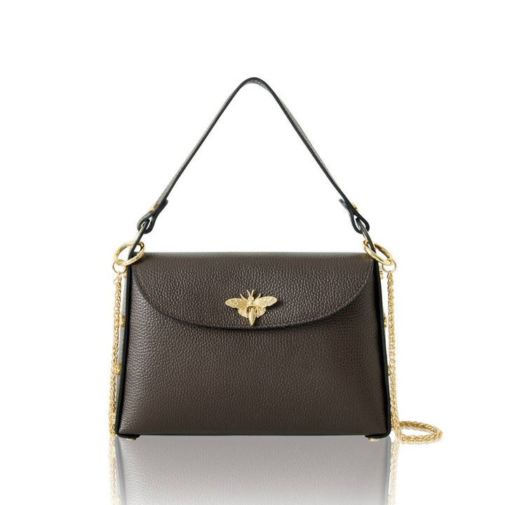 Italian Handmade Leather Top Handle Bag with Bee Emblem