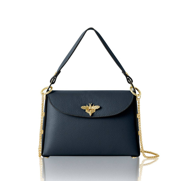 Italian Handmade Leather Top Handle Bag with Bee Emblem