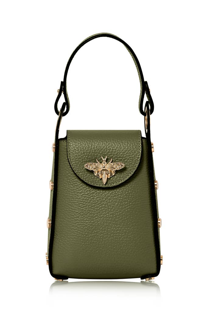 Italian Genuine Leather Mini Bee Bag with Gold Chain Strap