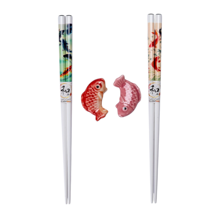 Japanese Koi Fish 2 Pair Chopsticks and Rests Set