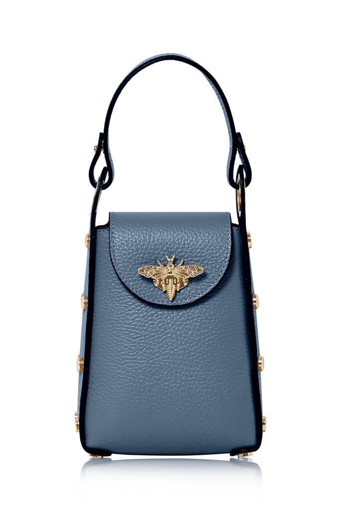 Italian Genuine Leather Mini Bee Bag with Gold Chain Strap