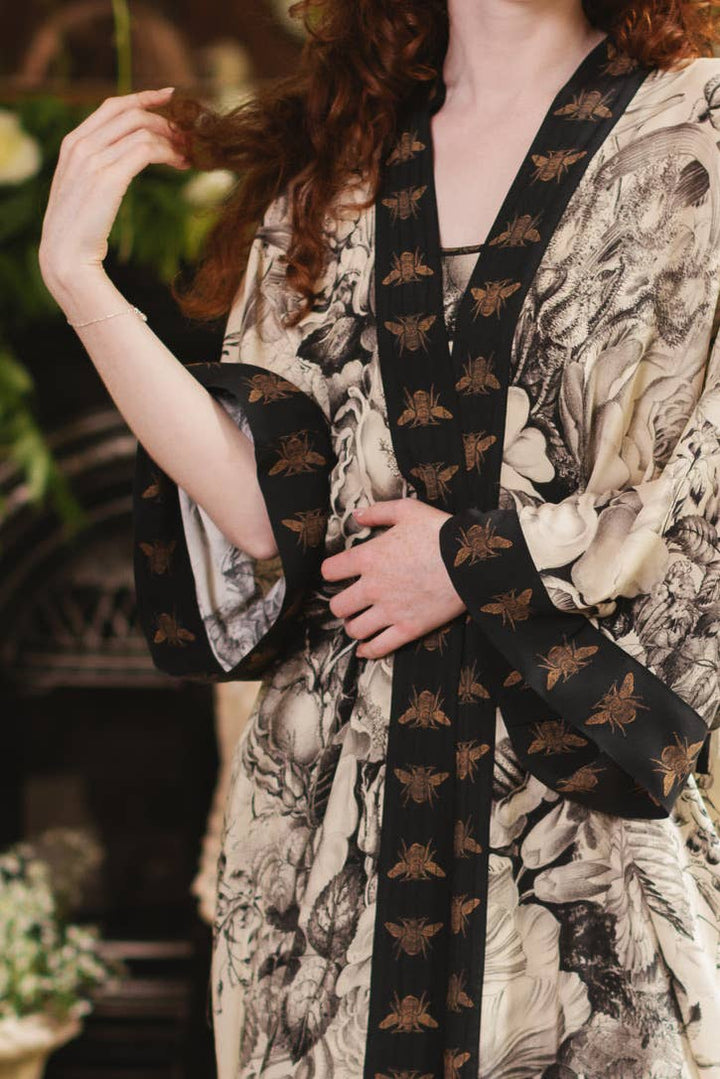 Honey & The Moon Opera Duster Kimono Robe w/ Florals & Bees