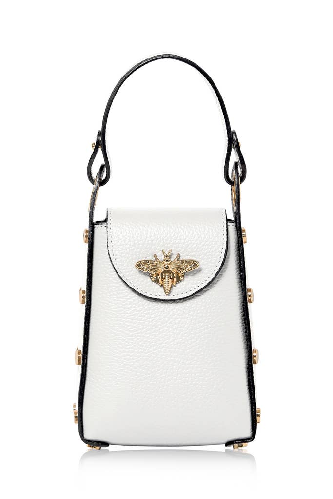 Italian Genuine Leather Mini Bee Bag with Gold Chain Strap