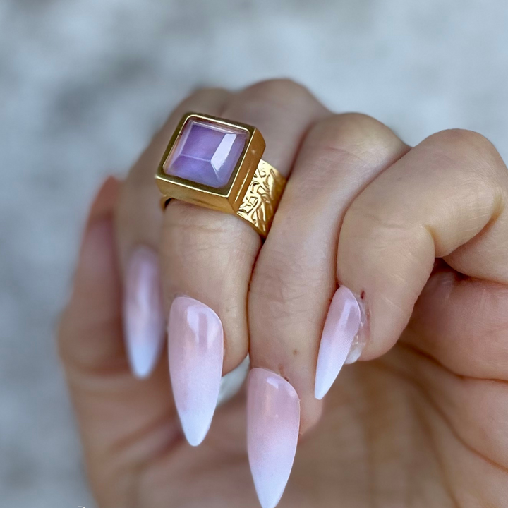 PRESENCE Amethyst 10mm Square Cut | 24k GF | Adjustable Ring