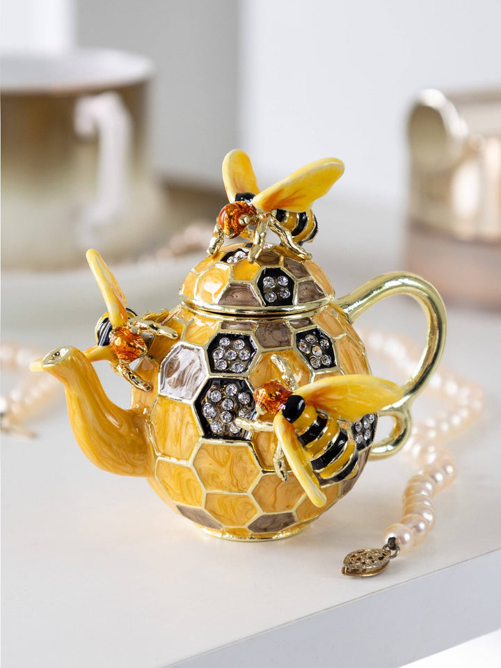 Bee & Honeycomb Teapot Trinket Box
