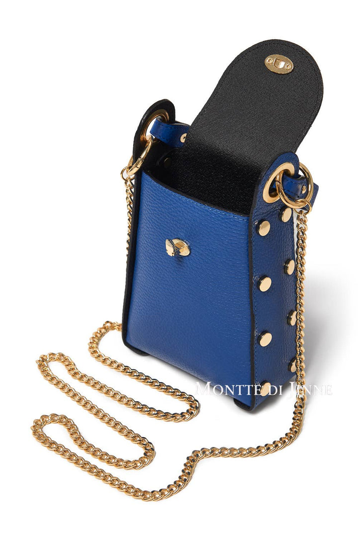 Italian Genuine Leather Mini Bee Bag with Gold Chain Strap