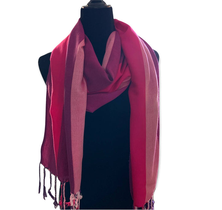 Wide Striped Handwoven Viscose Scarf - Pink Charlotte & Plum